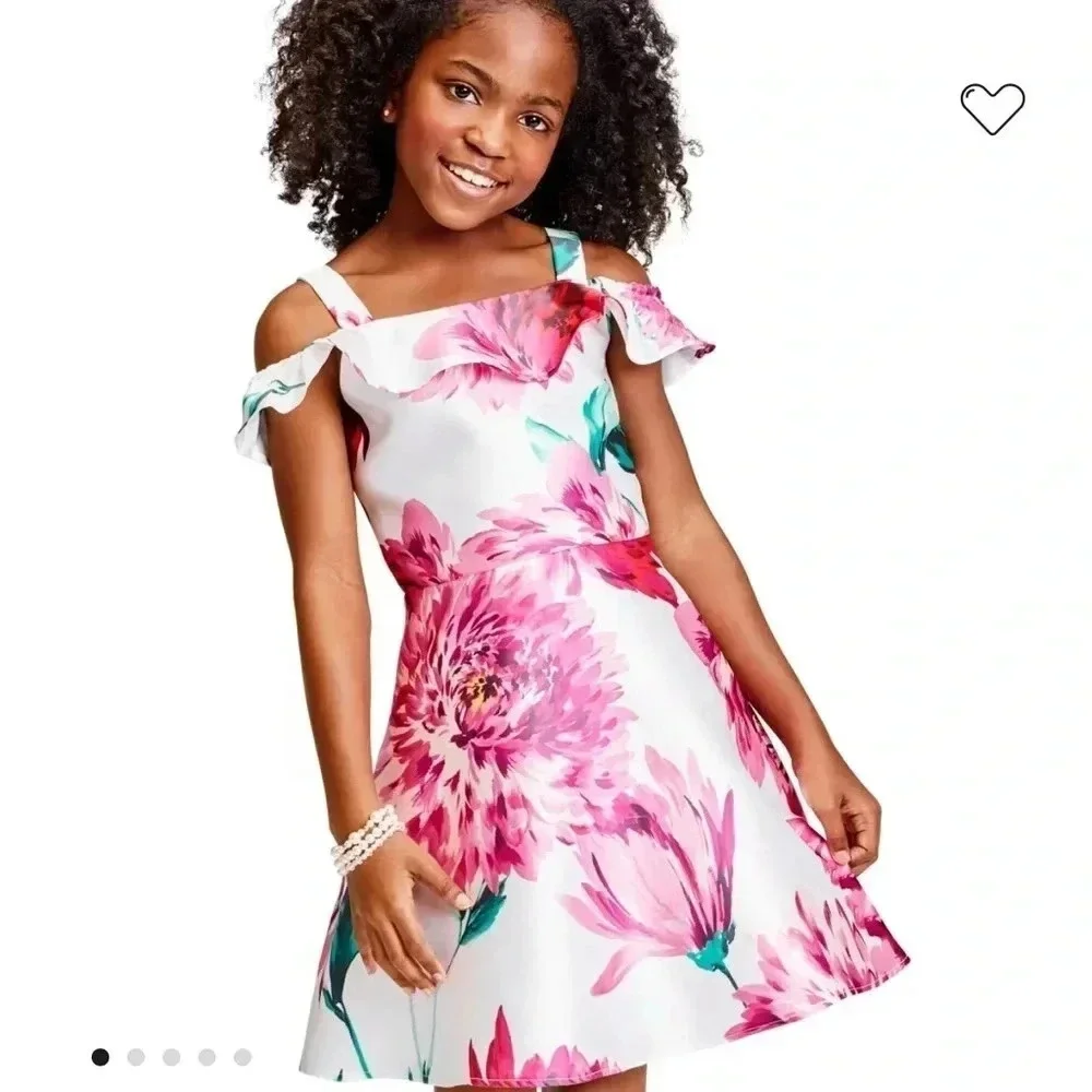 Children Place Girls Floral Off Shoulder Dress